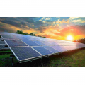 Solar panels illuminated by sunlight on the prairie