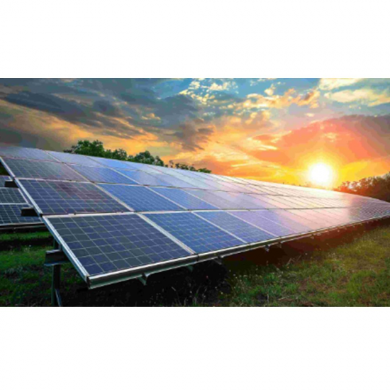 Solar panels illuminated by sunlight on the prairie